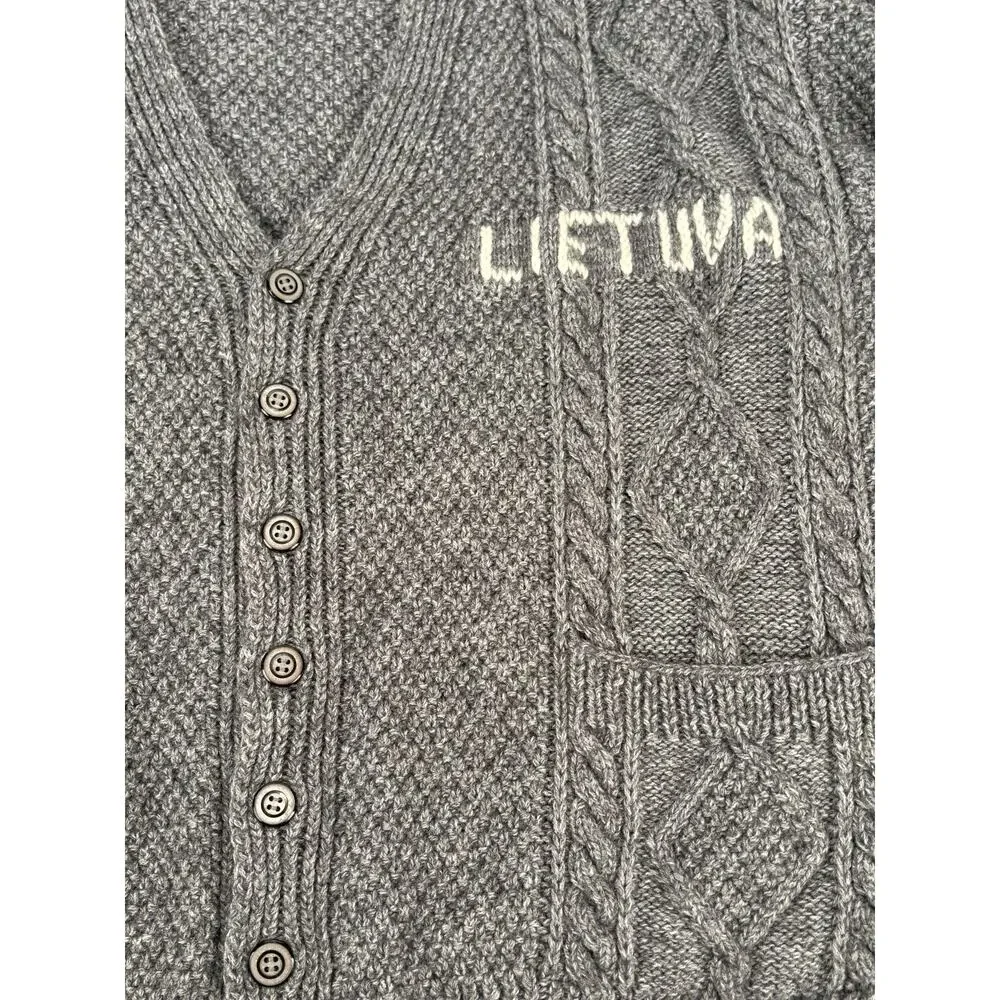 Gray Cardigan Sweater Unisex XXL V-Neck Wool Blend Grandpa Preppy Cable Knit